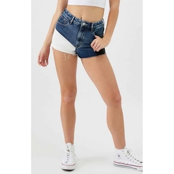 Pacsun High Rise Festival Patchwork Raw Hem Denim Shorts - Picture 2 of 5